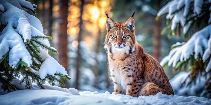Majestic Lynx Cat in Winter Wonderland - Copy Space for Text