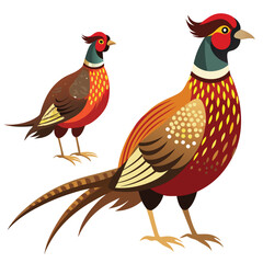 Pheasant birds set shilhotee vector isolated on white background
