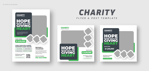 Donation charity flyer and social media post web banner set | Fundraising event poster | Nonprofit campaign promotion banner template | Humanitarian aid community
