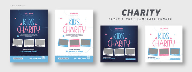 Kids charity flyer and social media post web banner template set | Donation & fundraising event poster bundle | Nonprofit campaign promotion web banner template | Humanitarian aid community