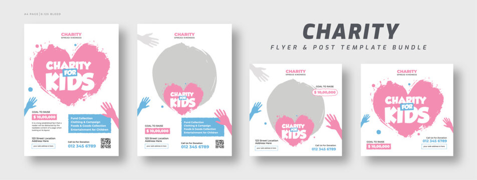 Donation charity flyer and social media post web banner template set | Fundraising event poster bundle | Nonprofit campaign promotion banner | Humanitarian aid community