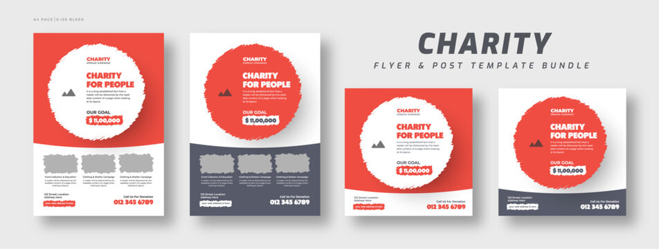 Donation charity flyer template and social media post web banner set | Fundraising event poster template | Nonprofit campaign promotion banner bundle | Humanitarian aid community