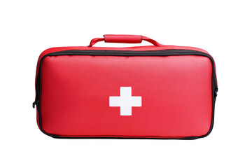 Obraz premium Isolated First Aid Kit with White Cross on Red Box Background