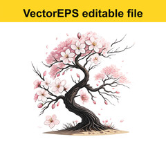 Cherry tree with Blossom Branch with Pink Sakura 