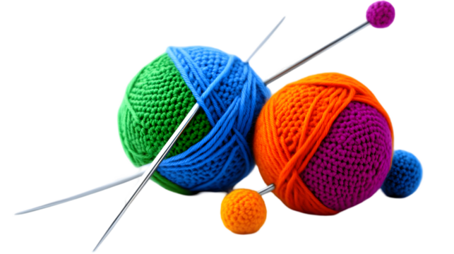 Illustration Of Colorful Yarn Balls With Knitting Needles In Transparent Background