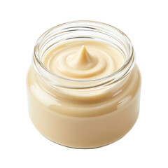Creamy mayonnaise in a glass jar.
