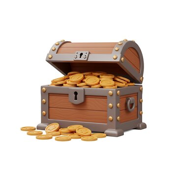 3D Treasure Chest with Gold Coins