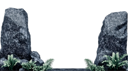 Illustration of Rugged Rocks With Greenery on Transparent Background