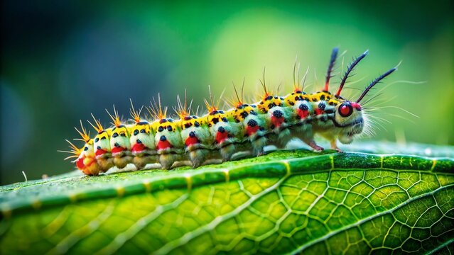 Miniature World: A Tiny Miller Moth Caterpillar on a Leaf