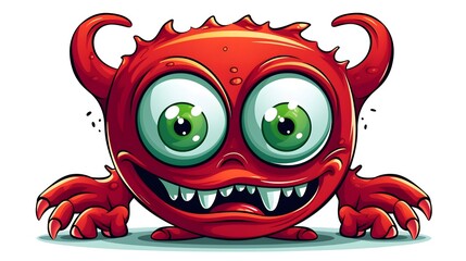 Spooky Red Monster with Green Eyes Cartoon Illustration - Halloween Character Design
