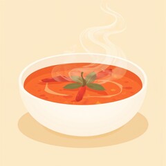Spicy Red Soup in Bowl, Hot Steam