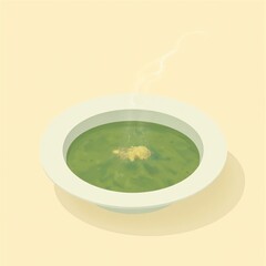 Steaming Green Soup in Bowl, Top View