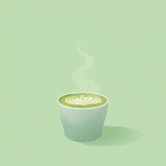 Steaming Matcha Latte Art in Green Cup
