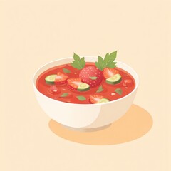 Strawberry Gazpacho in Bowl, Summer Soup