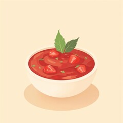 Strawberry Sauce in White Bowl, Food Illustration