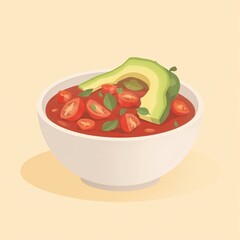 Tomato Avocado Soup Bowl Illustration