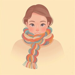 Woman with Colorful Knitted Scarf Illustration