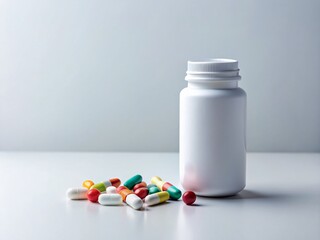 Minimalist Pill Bottle and Medication Labels: Clean Stock Photo for Healthcare Websites