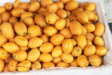 Fresh marian plum fruits for sale at a local market in Vietnam