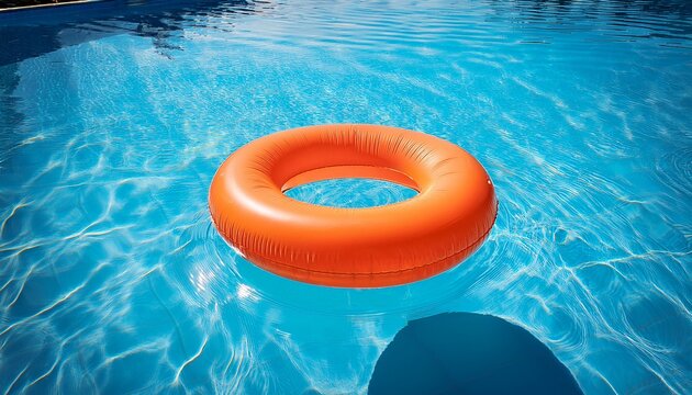 Summer beach vacation, orange swimming pool ring float