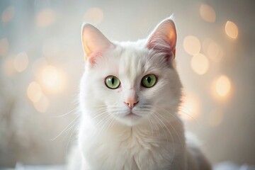 Minimalist White Fur Cat Photography: Pure Elegance on a Clean Background