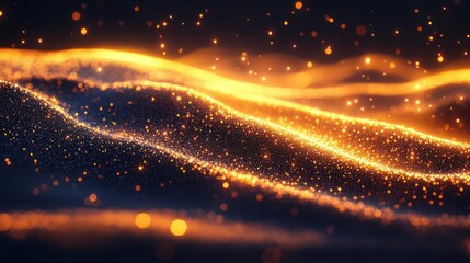 Obraz premium Abstract digital waves of golden particles