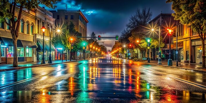 Modesto California Cityscape Night Photography - Low Light Urban Scene