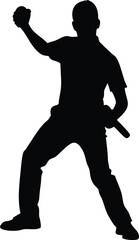 Cricket player silhouette isolated on white background