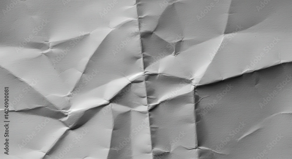 Poster crumpled white paper texture background with creases and shadows