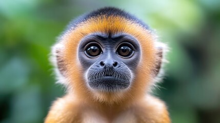 Fototapeta premium Close-up of a baby monkey with a serious expression