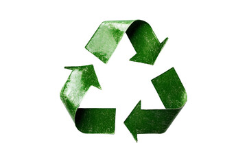 Green Recycling Symbol with Distressed Texture on Isolated Background