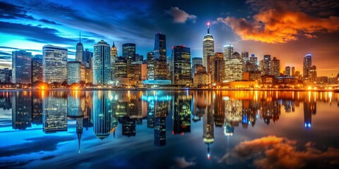 Night Divided: American Cityscape, Dual Lighting, Symbolic Divide