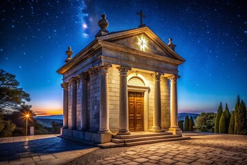Fototapeta premium Night Photography: St. Catherine's Oratory, Illuminated Stone Structure