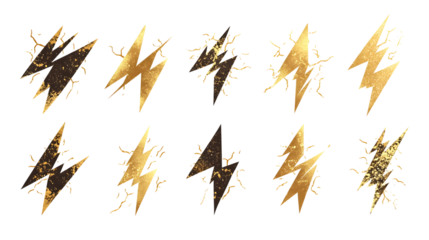 Golden Lightning Bolt Designs with Abstract Sunburst Elements