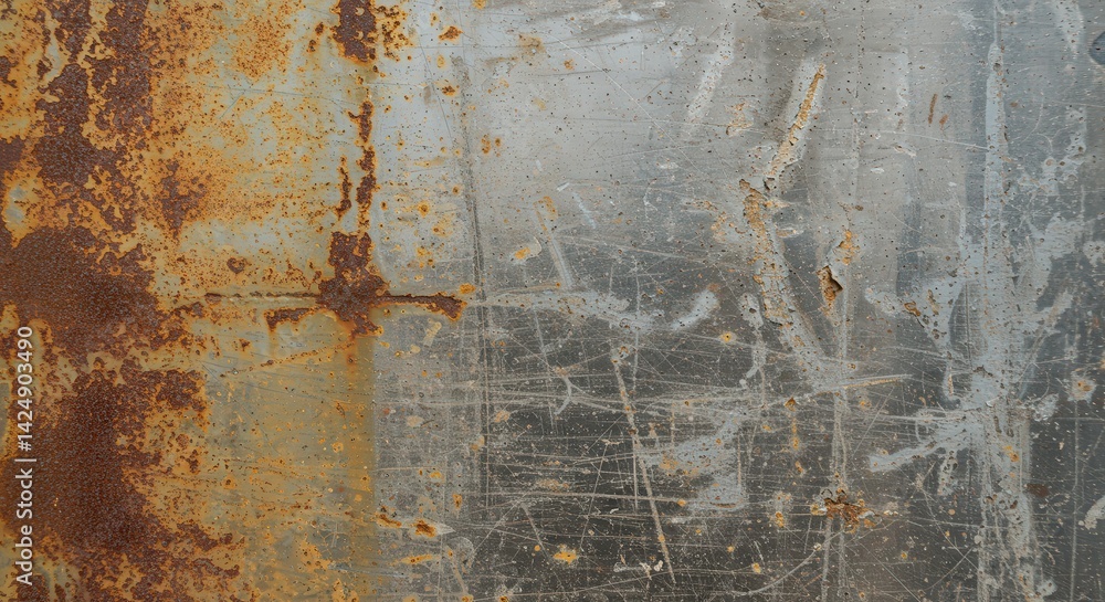 Poster oxidized metal surface exhibiting rust and corrosion with weathered texture