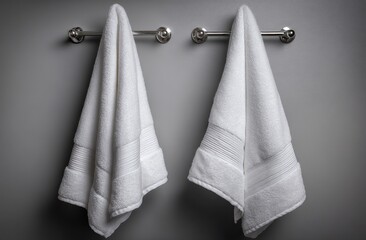 Hanging Soft White Bath Towels on Modern Chrome Rack in Bathroom