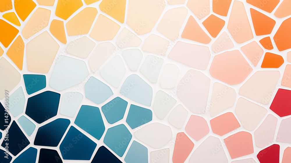 Poster colorful mosaic tile: a close-up of an abstract geometric pattern made with tessellated tiles in a g