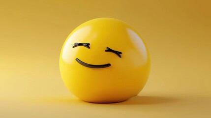 Fototapeta premium Smiling emoji, winking, happy, yellow, round, 3D model, digital art, digital illustration, graphic, cartoon, emotion, expression, positive, joy, fun, cute, happy face, smile, modern.