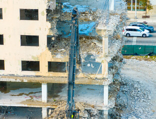 Aerial photo live demolition of a building