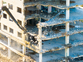 Aerial photo live demolition of a building