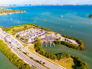 Aerial photo of Miami showcasing marinas with boat launch on biscayne bay. Image Takens in 2025