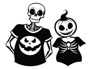 Vector cartoon Halloween illustration design featuring a funny skull and crossbones icon character