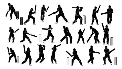 Cricket batsman silhouette set