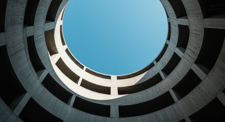 Fototapeta premium Concrete Spiral Ramp Ascending to a Bright Blue Sky
