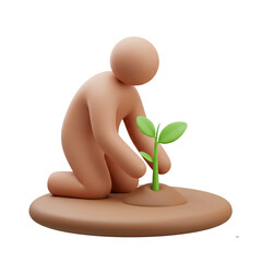 3D Human Kneeling Planting Seed Environmental Responsibility Nature Growth Sustainability Green Planet Earth Care
