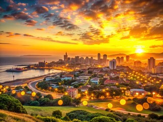 Obraz premium Port Elizabeth, South Africa: Bokeh Cityscape at Sunset