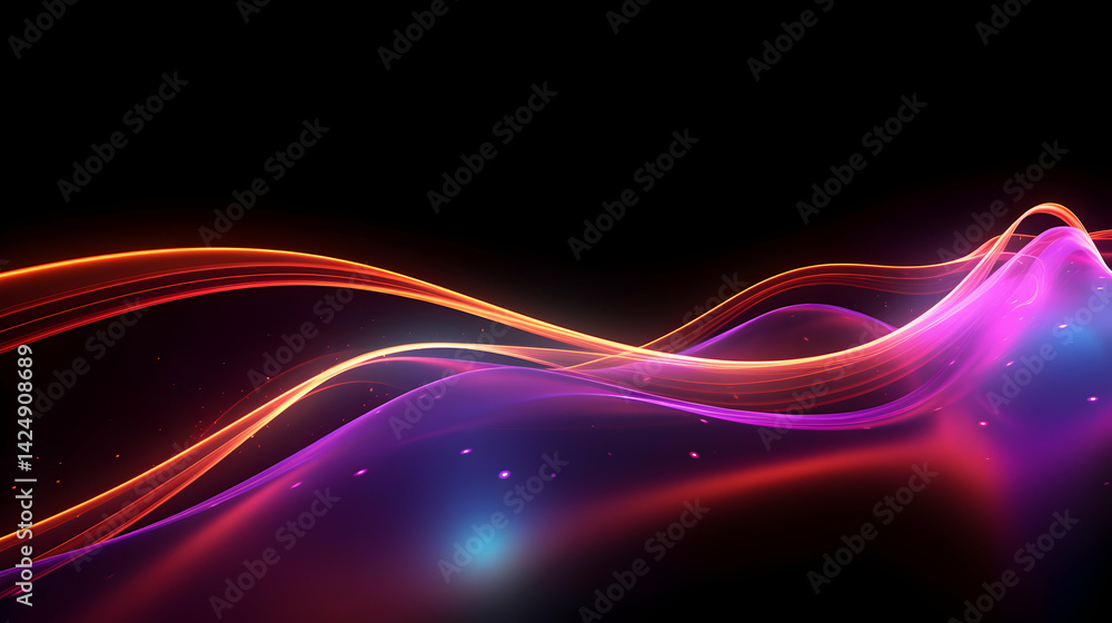 Poster vibrant luminous curves on black backdrop create a dynamic flow effect
