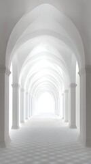 Obraz premium White arched hallway, light at the end
