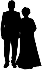フォーマルな衣装を着た上品なシニア夫婦のシルエット