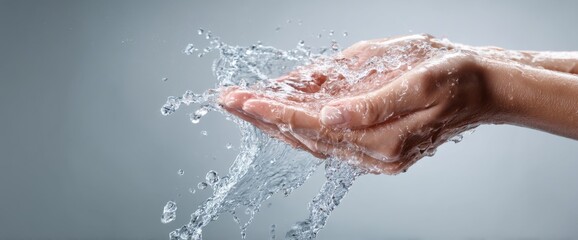 Fototapeta premium Water Flowing Through Hands: A Cleansing Ritual, Refreshing Experience, Pure Hydration, Vital Resource, Daily Hygiene